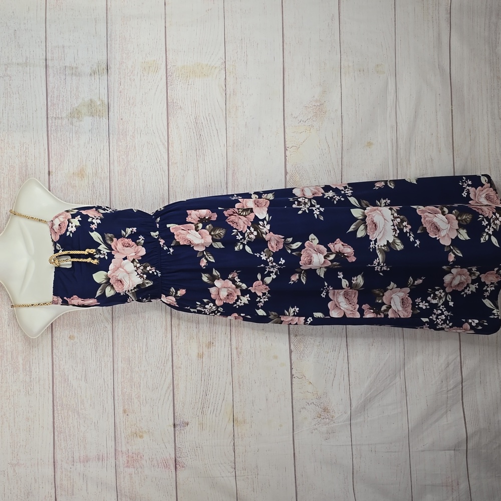 Romwe Blue Floral Maxi Summer Dress Sz 6
